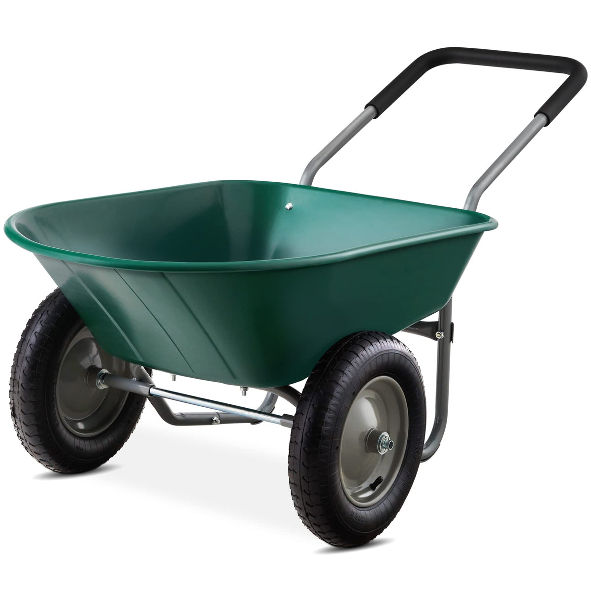 Best Choice Products Dual-Wheel Home Utility Yard Wheelbarrow Garden Cart w/Built-in Stand for Lawn, Gardening, Construction - Blue