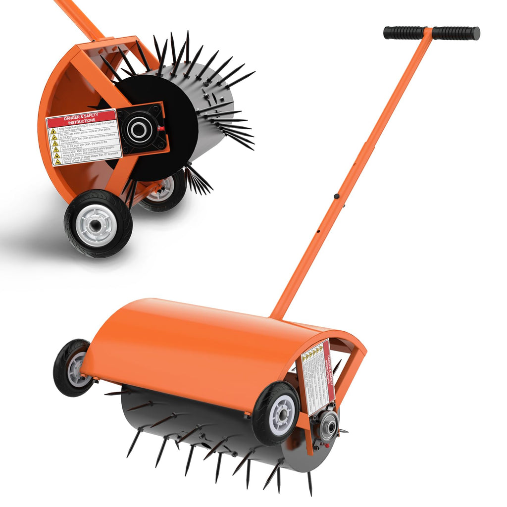 24 Inch Rolling Lawn Aerator, Heavy Duty Manual Aerator Tool, Up to 70 lbs, Push Spike Aeration Tool with 42 Spikes, Suitable for Lawns, Garden, and Yard Grass Aeration [Green]