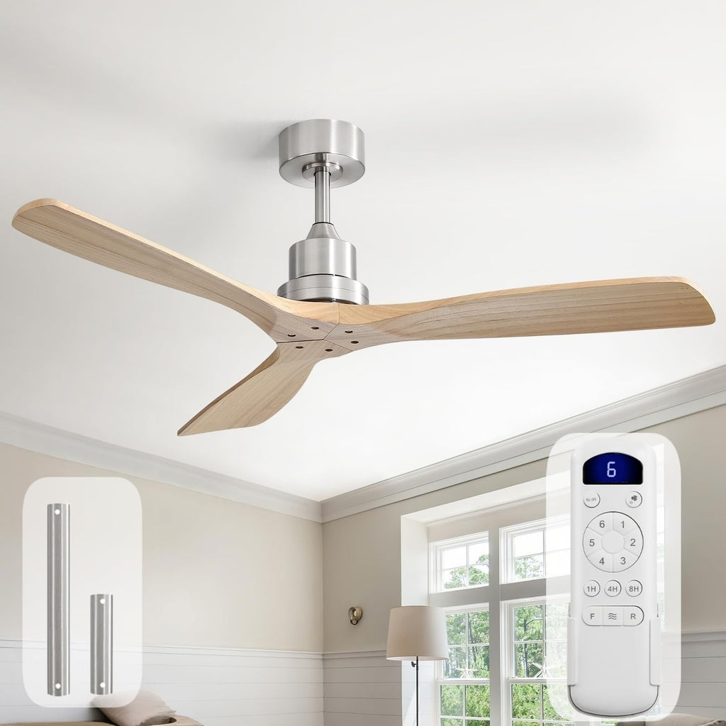 Sofucor 48 Inch Smart Wood Ceiling Fans with Lights, Flush/Downrod Mount