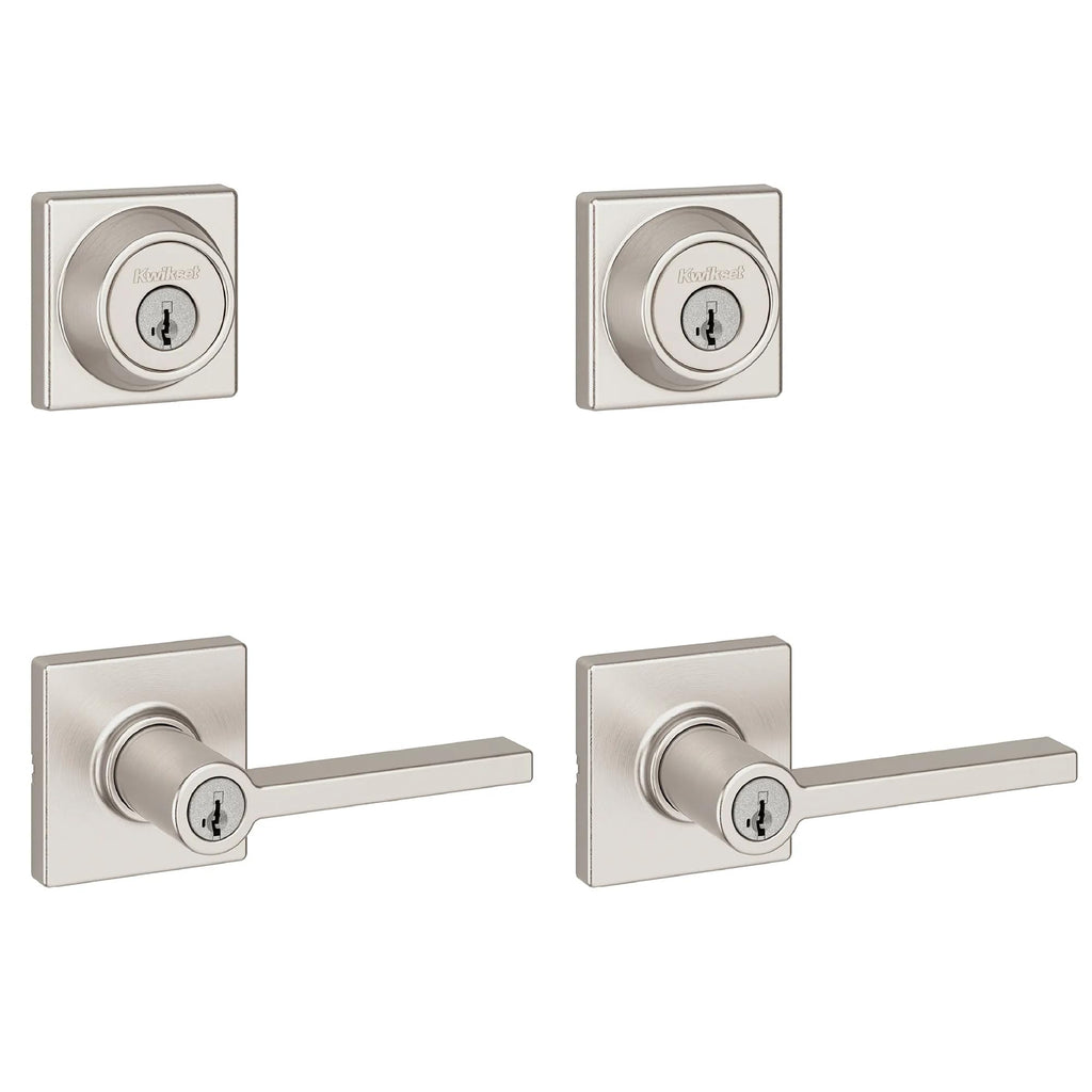 Kwikset Casey Entry Door Handle with Lock and Key, Secure Keyed Reversible Lever Exterior, for Front Entrance and Bedrooms, Matte Black, 4 Pack, Pick Resistant SmartKey Rekey Security and Microban