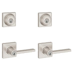 Kwikset Casey Entry Door Handle with Lock and Key, Secure Keyed Reversible Lever Exterior, for Front Entrance and Bedrooms, Matte Black, 4 Pack, Pick Resistant SmartKey Rekey Security and Microban