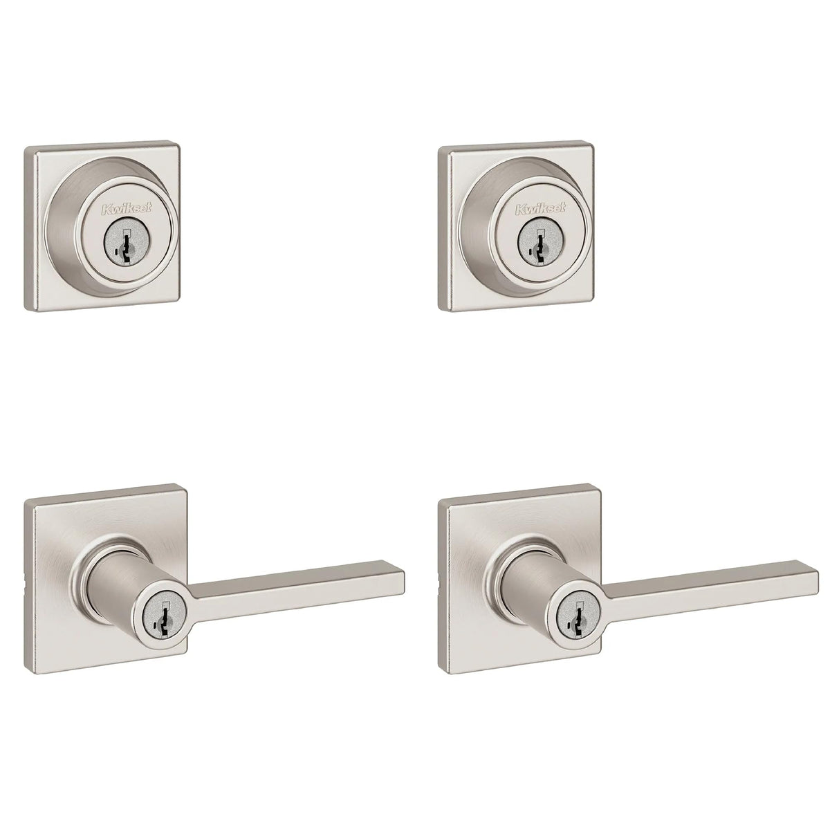 Kwikset Casey Entry Door Handle with Lock and Key, Secure Keyed Reversible Lever Exterior, for Front Entrance and Bedrooms, Matte Black, 4 Pack, Pick Resistant SmartKey Rekey Security and Microban