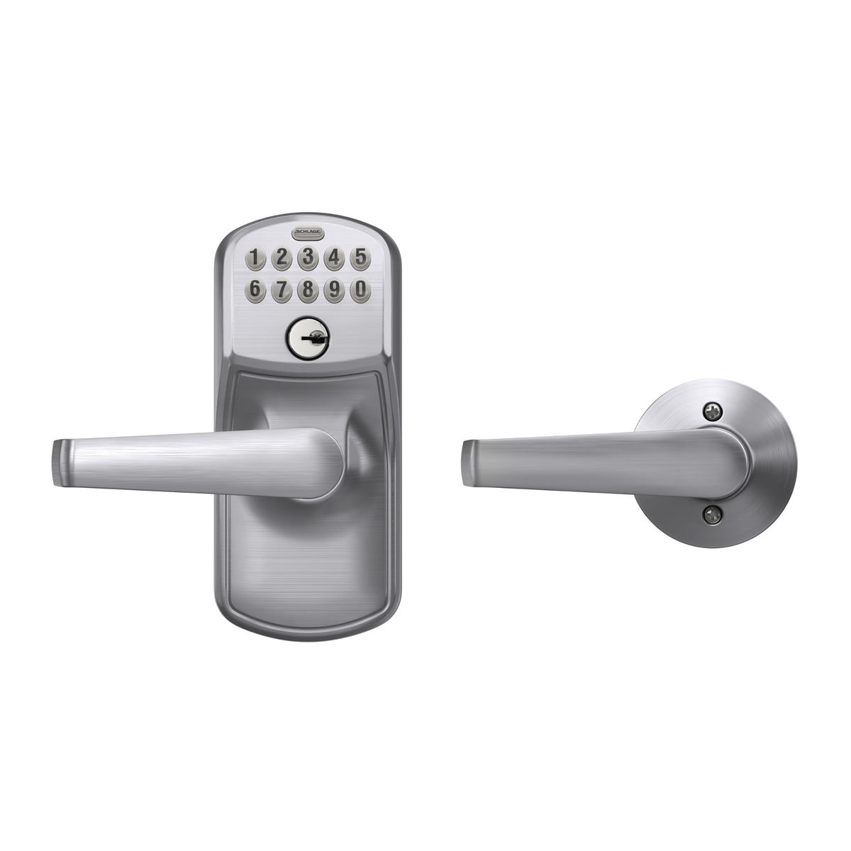 Schlage Electronic Keypad Lock, Lever Handle, Camelot Trim, Satin Chrome