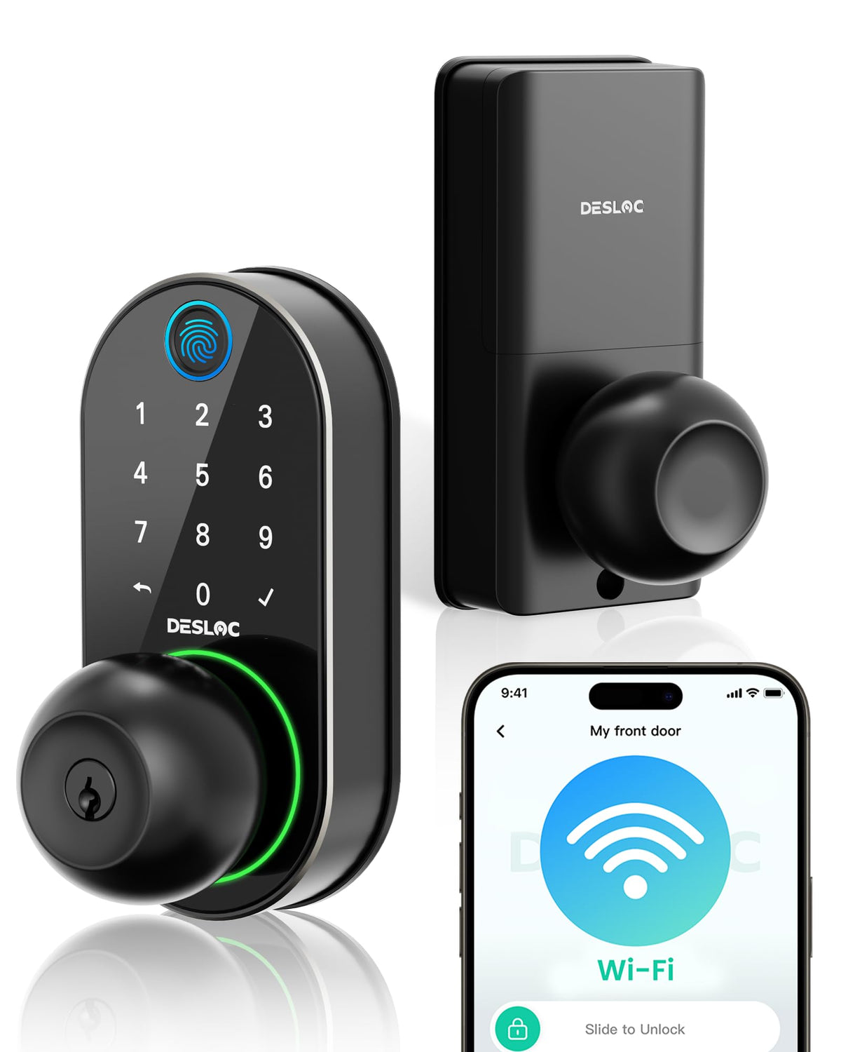 DESLOC D212 Fingerprint Door Knob Lock, Built in WiFi, 8-Month Battery