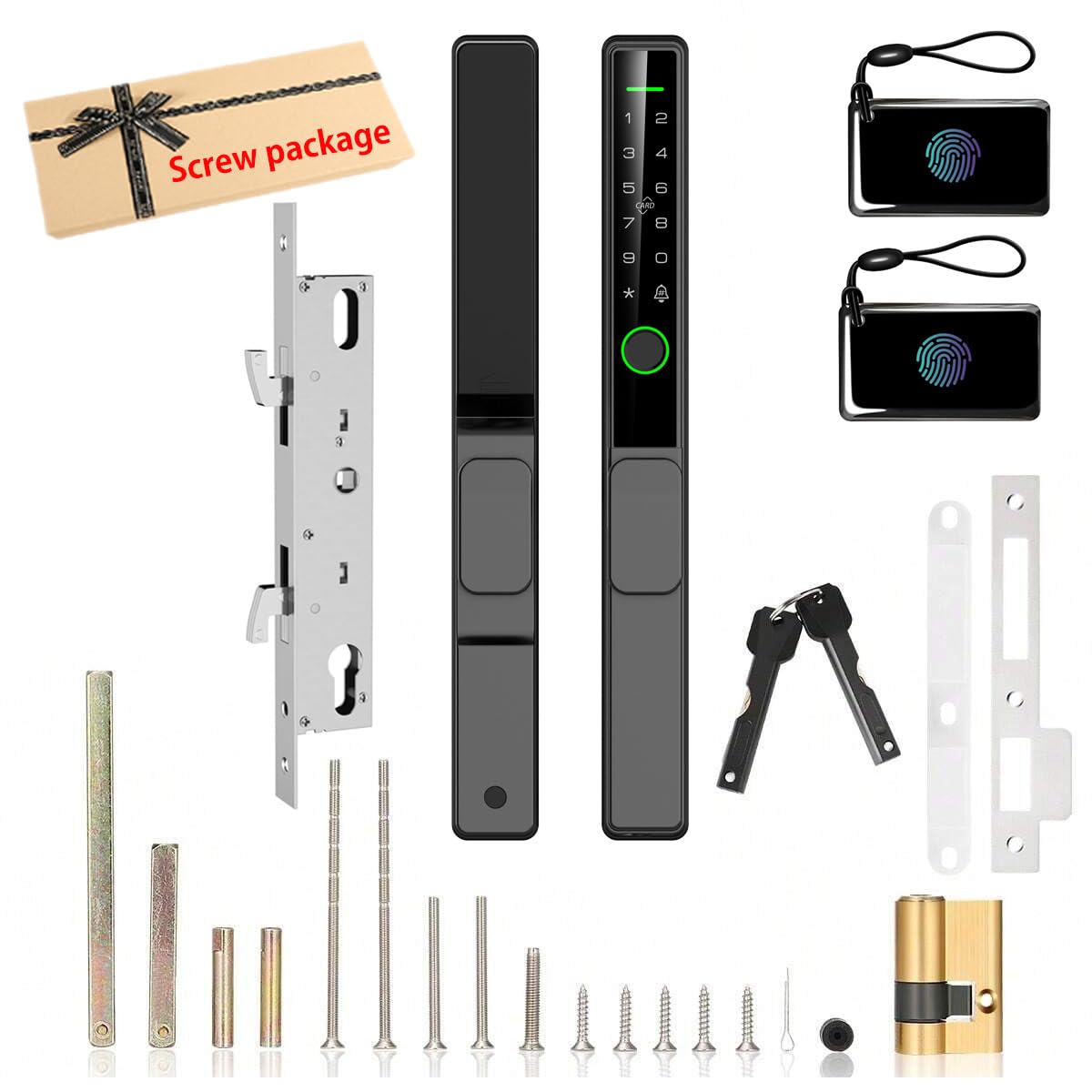 Sliding Glass Door Lock 2085 Ultra-Slim eLinkSmart Waterproof Keyless Mortise Smart Lock with Hook for Door Thickness 22~110mm (0.87"-4.33"), Aluminum Keypad Fingerprint Patio Door Tuya App