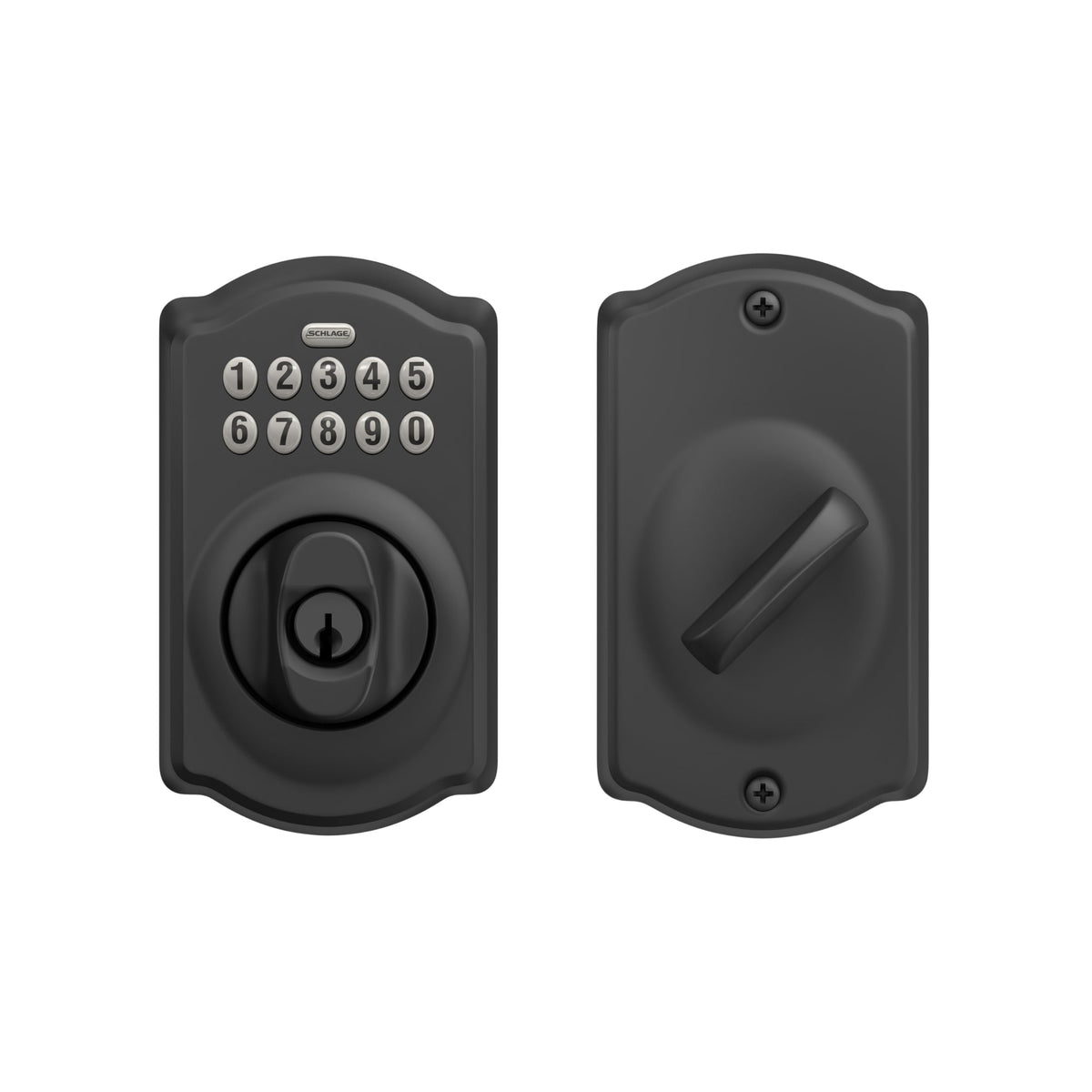 Schlage Electronic Keypad Deadbolt Lock, Camelot Trim, Matte Black