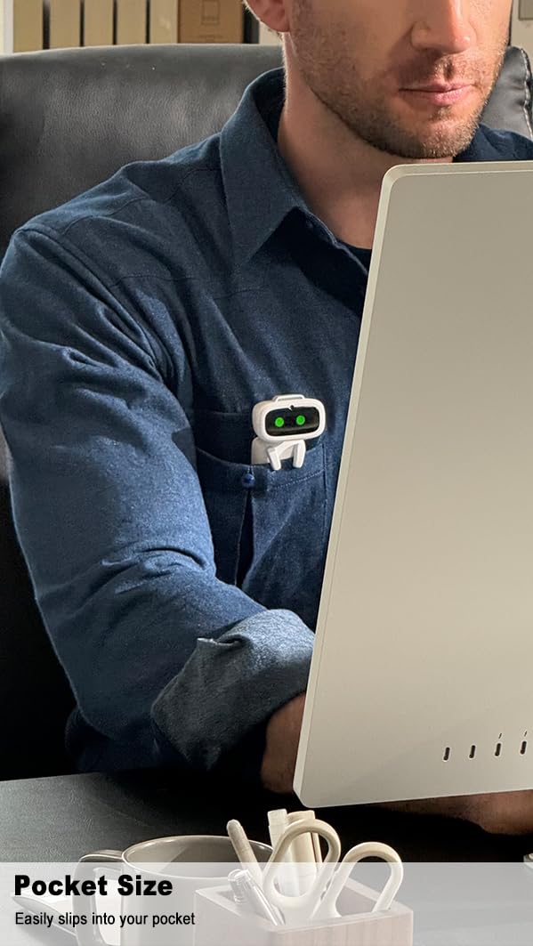 EMOPET Aibi Pocket Pet - Wearable Robot | ChatGPT Powered AI Companion with Voice Commands, Emotional Interaction, Singing & Dancing | Magnetically Attaches to Anywhere | Ultra Portable
