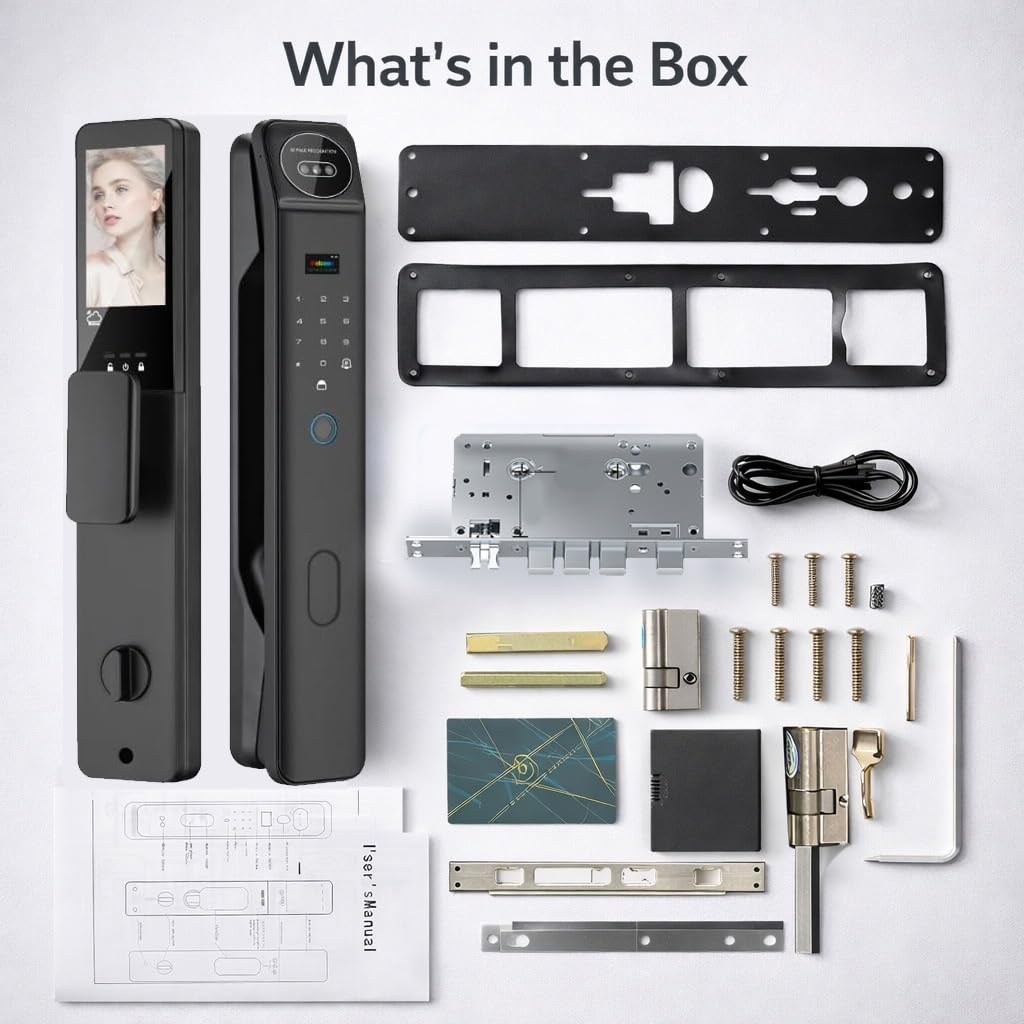 3D Face Recognition Smart Door Lock with Video Intercom, Biometric Palm Vein & Fingerprint Keyless Entry, 1080P HD Camera, Tuya App Control, Alexa Compatible, IP65 Waterproof, 5 Ways to Unlock