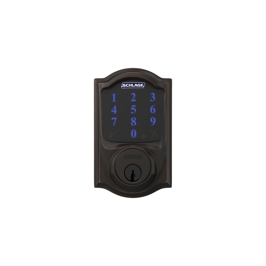 Schlage Connect Smart Deadbolt Lock with Camelot Trim, Aged Bronze