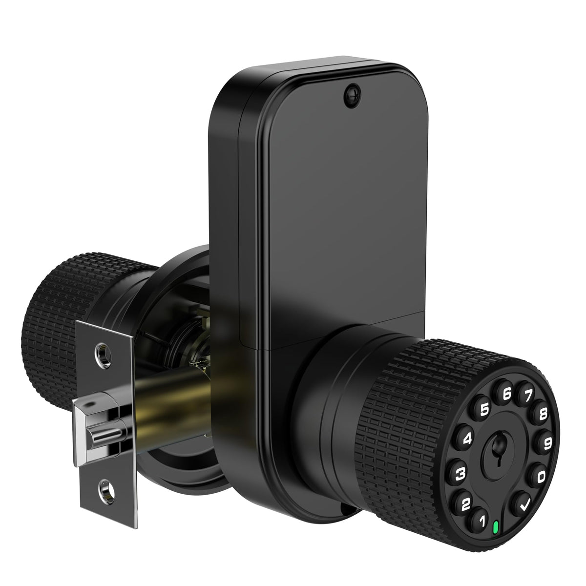 IU32 Double Sided Keypad Door Knob with Dual Cylinders and Key Alike, All-Weather Door Lock for Entrance, Fence, Garden Gate, Swimming Pool, in and Out Security Control. (Matte Black)