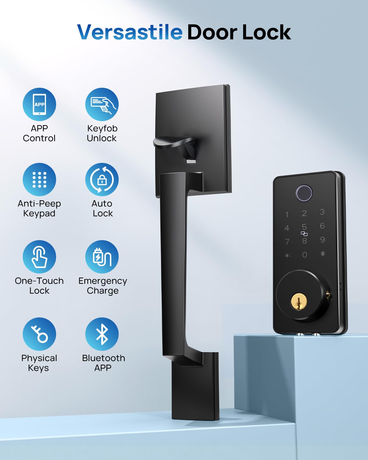 BlackSmith WiFi Smart Door Locks for Front Door Set 0.1s Unlock Keyless Entry Door Lock with Front Door Handle, APP Remote Control, Easy Installation for Hotels, Vacation Rental Homes, Property