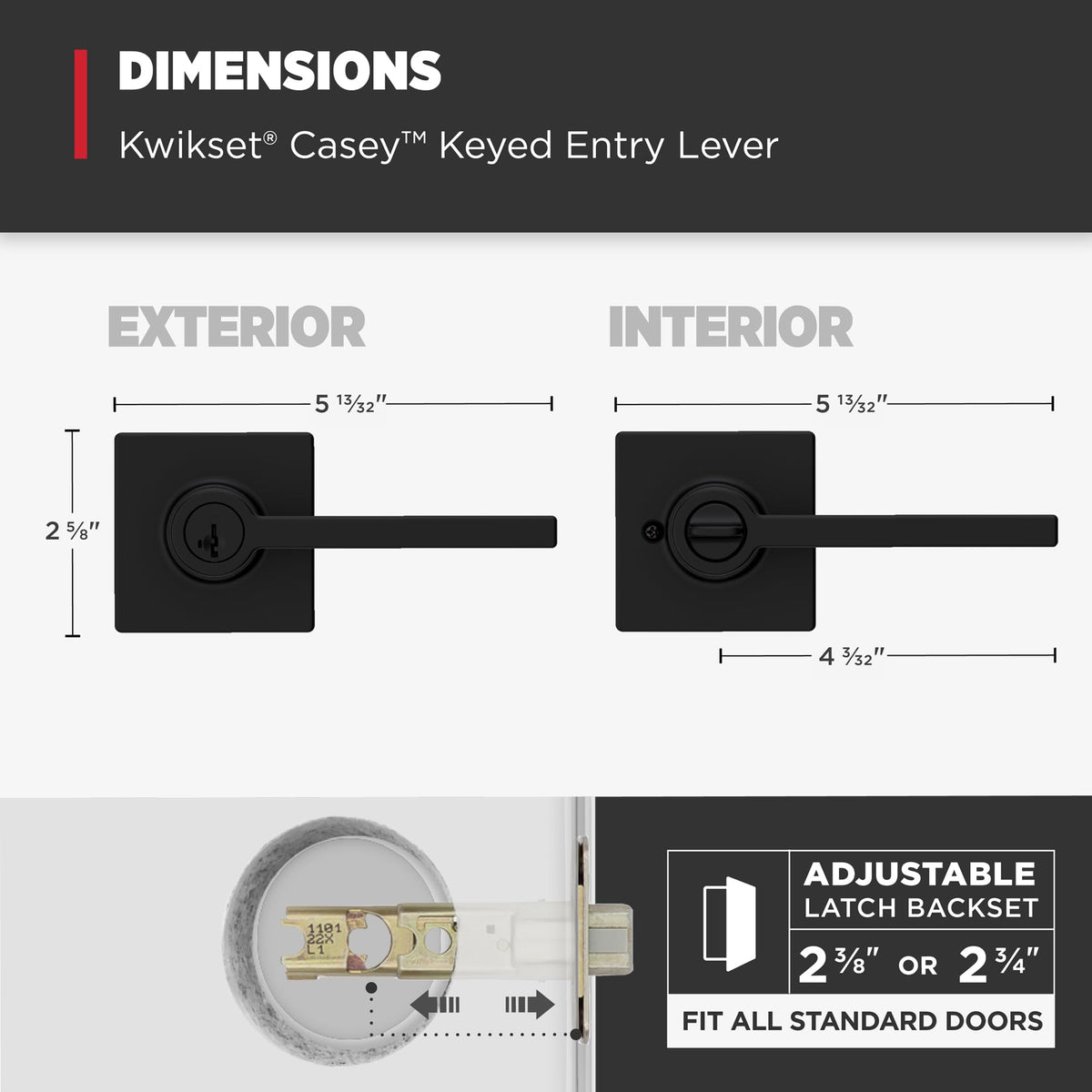 Kwikset Casey Entry Door Handle with Lock and Key, Secure Keyed Reversible Lever Exterior, for Front Entrance and Bedrooms, Matte Black, 4 Pack, Pick Resistant SmartKey Rekey Security and Microban