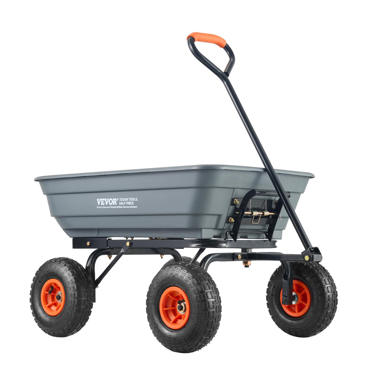 VEVOR 10 Cu.Ft 1200LBS Poly Garden Cart Dump Wagon, Heavy Duty Wheelbarrow with Convertible Handle and 13" Flat Free Tires, Outdoor Yard Wagon ATV Trailer Dump Cart Tow Behind for Lawn Mower Tractor