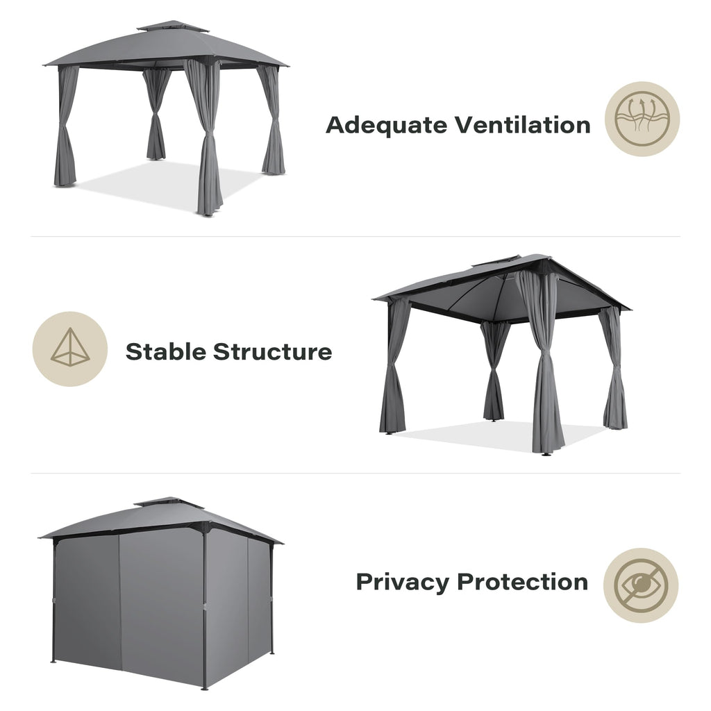 10x10 Arc Gazebo Canopy with Curtains & Double Roof