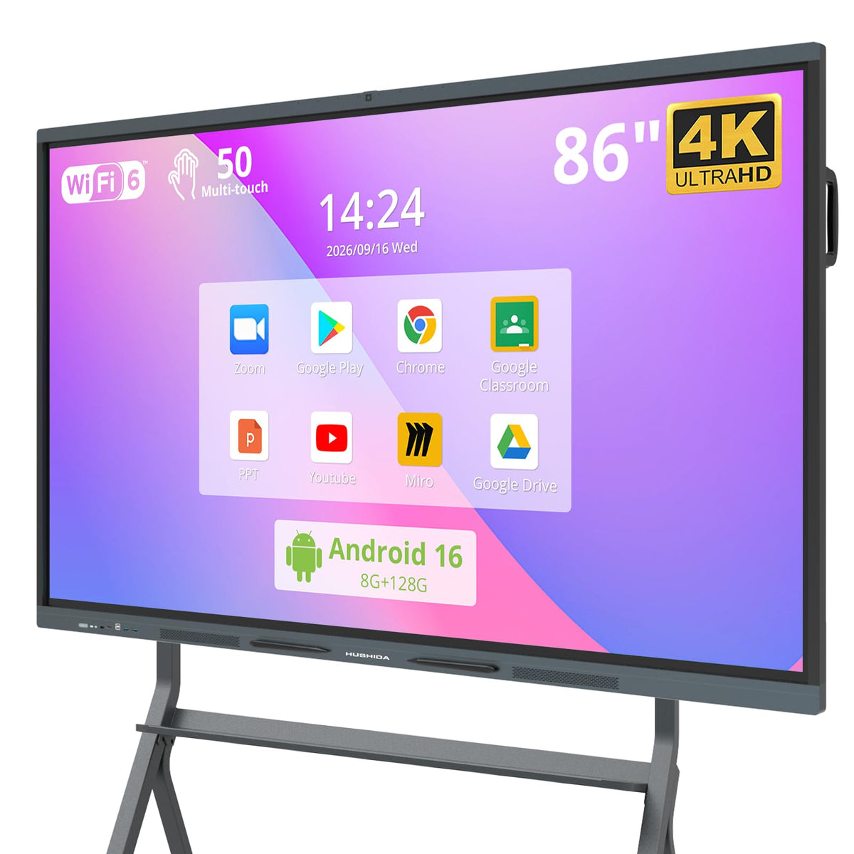 75" AI Pro Smart Board for Classroom & Office, Android 16 & Win 11 16G RAM+256G ROM, 48MP Camera Build in 4K UHD Interactive Whiteboard with Touchscreen & 8 Mic Array,Electronic Whiteboard for Meeting