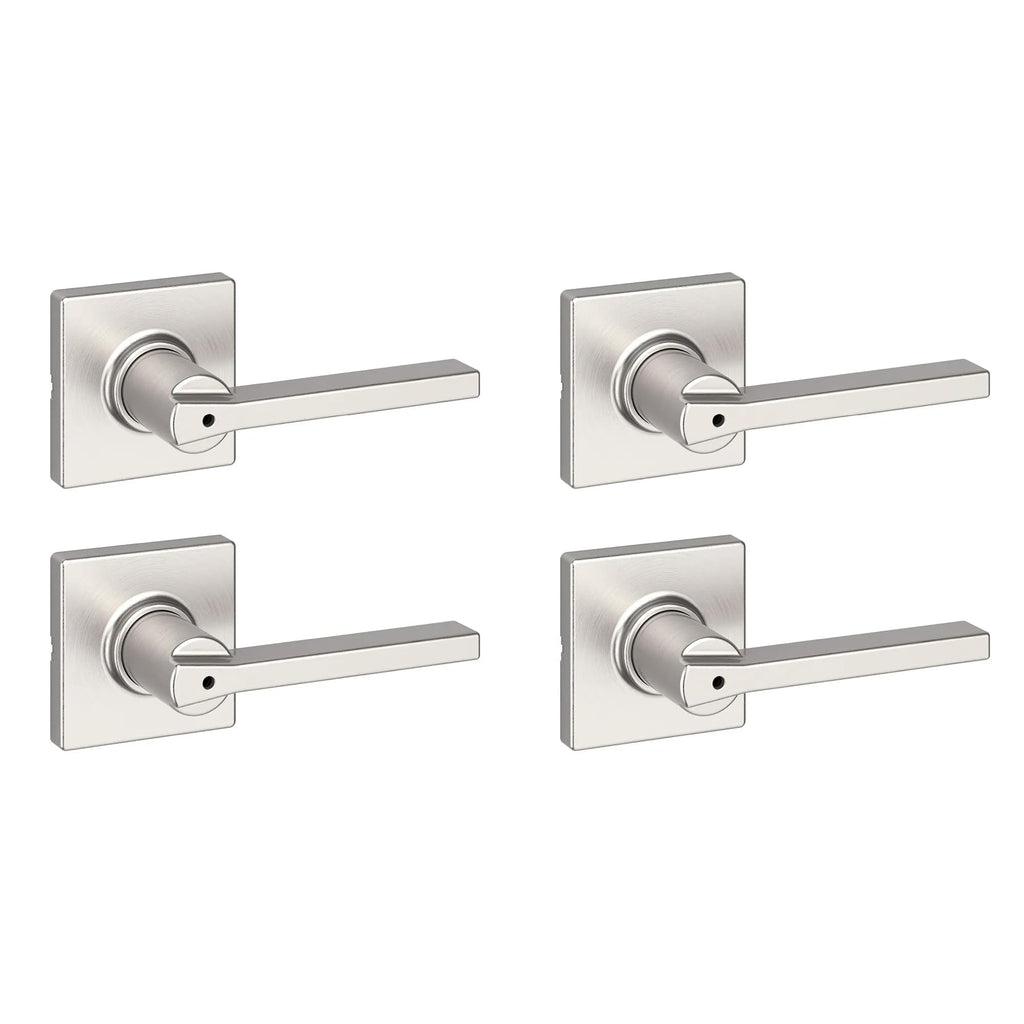 Kwikset Casey Entry Door Handle with Lock and Key, Secure Keyed Reversible Lever Exterior, for Front Entrance and Bedrooms, Matte Black, 4 Pack, Pick Resistant SmartKey Rekey Security and Microban