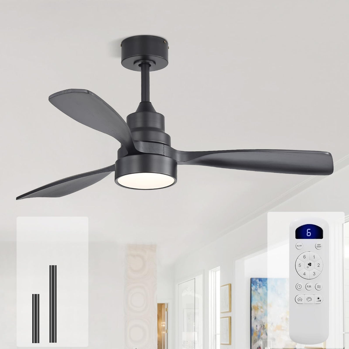 Sofucor 48 Inch Smart Wood Ceiling Fans with Lights, Flush/Downrod Mount