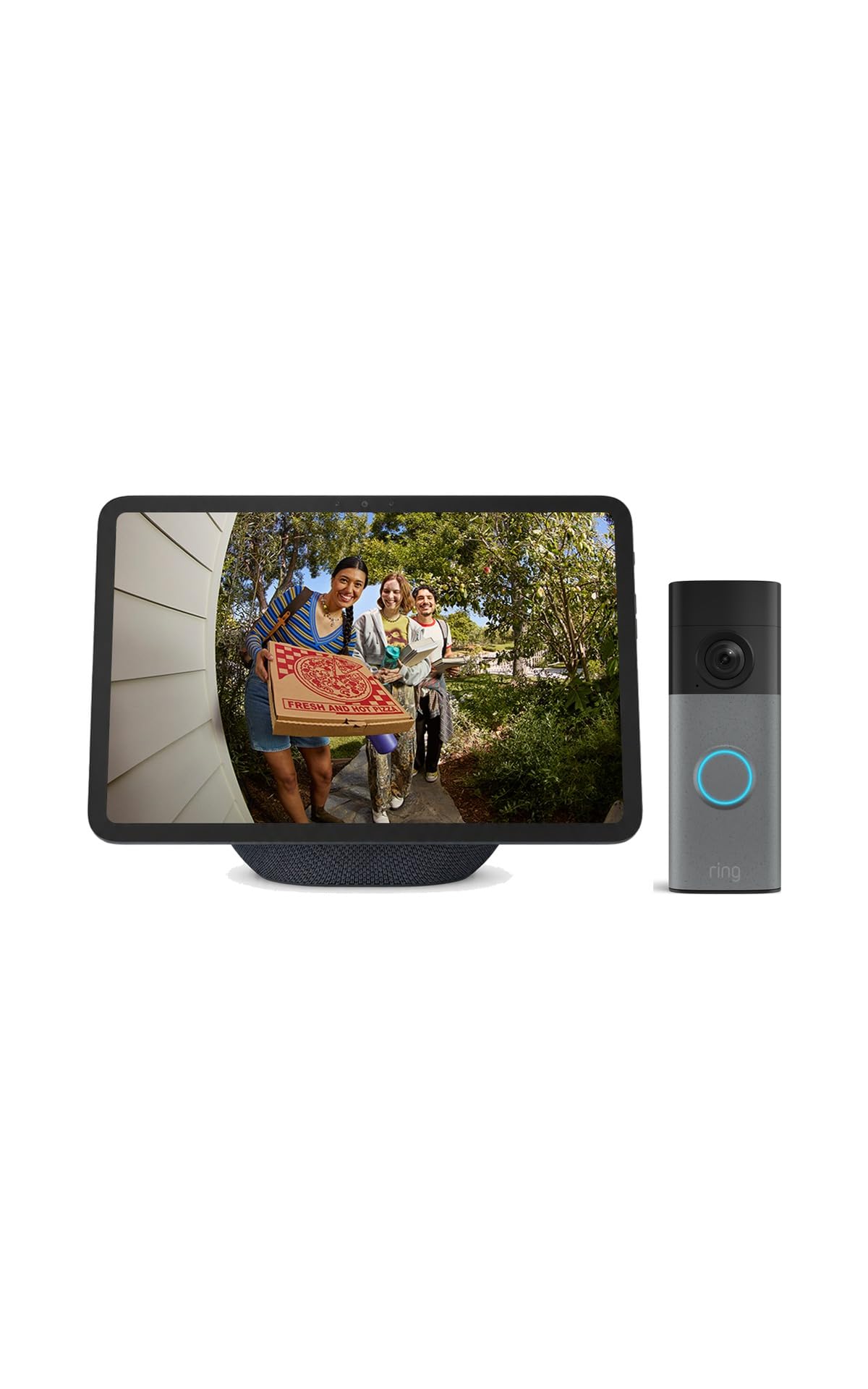 Amazon Echo Show 5 Smart Display with Alexa+ & Ring Battery Doorbell Bundle - 2x Bass, Retinal 2K Video, 6x Enhanced Zoom, Charcoal & Speckled Gray