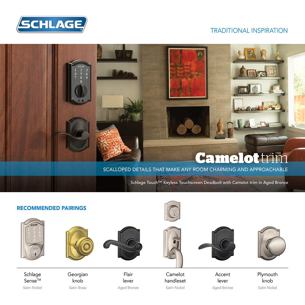 SCHLAGE Camelot Entry Handleset, Right Hand Accent Lever, Aged Bronze