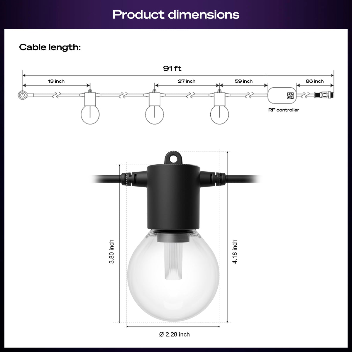 Philips Hue Festavia Globe Outdoor String Lights, 32 Bulbs, 91ft