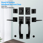 Exterior Double Door Lever Handleset,Solid Door Handle Lock Set (Keyed and Dummy Set) - Matte Black,MDHST2017DB-SET-BR