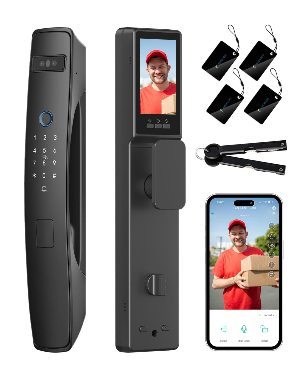 3D Face Recognition Smart Mortise Lock with Camera, True Hands-Free Entry