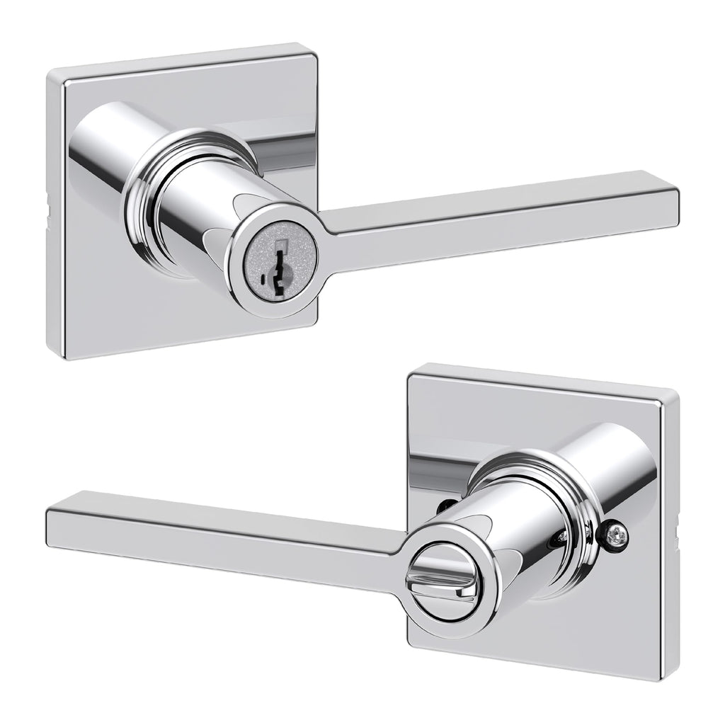 Kwikset Casey Entry Door Handle with Lock and Key, Secure Keyed Reversible Lever Exterior, for Front Entrance and Bedrooms, Matte Black, 4 Pack, Pick Resistant SmartKey Rekey Security and Microban
