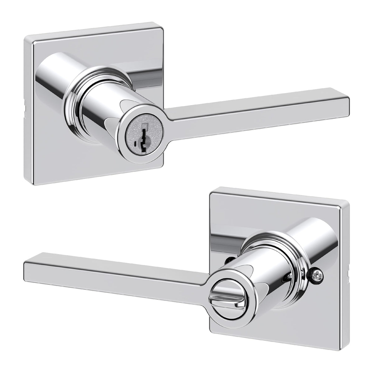 Kwikset Casey Entry Door Handle with Lock and Key, Secure Keyed Reversible Lever Exterior, for Front Entrance and Bedrooms, Matte Black, 4 Pack, Pick Resistant SmartKey Rekey Security and Microban