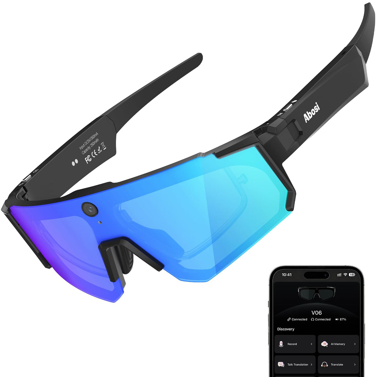AI Smart Glasses with Camera, ChatGPT & AI Object Recognition, 1200P Video with 6-Axis EIS, Polarized UV400 Sunglasses, Real-Time Translation, IP64 Waterproof for Cycling, Hiking & Vlogging