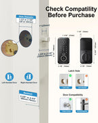 Hornbill Video Smart Lock with Camera: 10-in-1 Ring+2K Camera+Doorbell+Fingerprint Keyless Entry Door Lock, Built-in WiFi Deadbolt(only 2.4G), Two-Way Audio/App Remote Control/PIR, No Monthly Fee