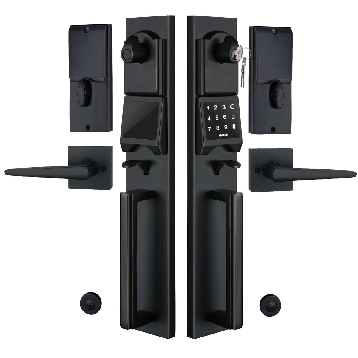 Digital Front Door Handleset with Keypad for Double Doors in Black Finish- Electronic Lockset with Dummy Set