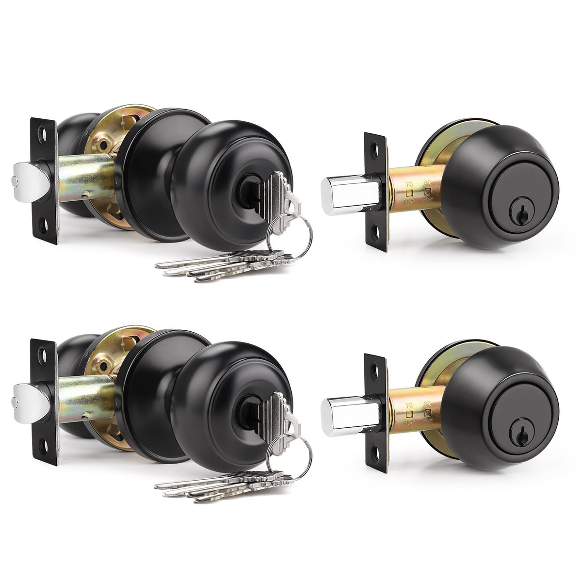 6 Pack Entry Door Locksets with Single Cylinder Deadbolt, Oil Rubbed Bronze Exterior Door Lock Set with Same Key, Front Roound Door Knob and Deadbolt Set