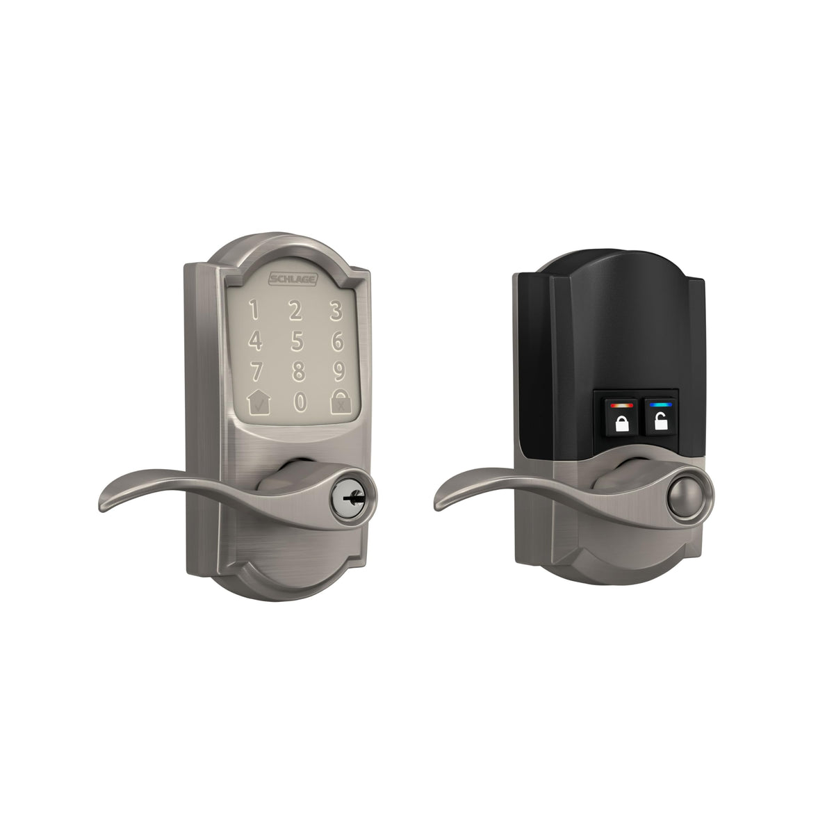Schlage Encode Smart WiFi Lock, Lever Handle, Camelot Trim, Satin Nickel