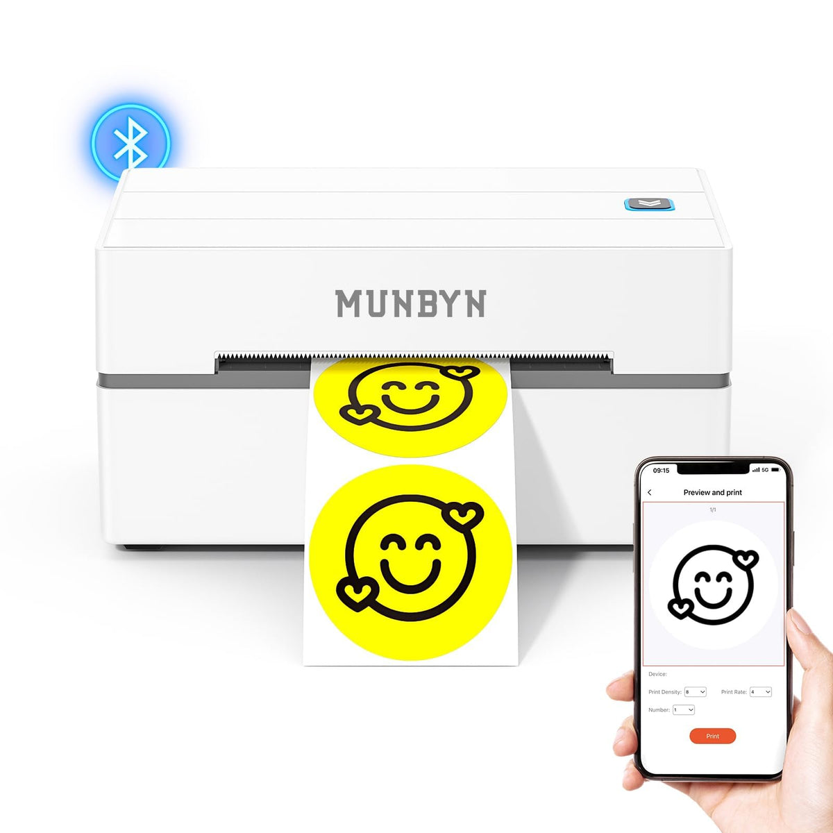 MUNBYN Bluetooth Thermal Label Printer, Wireless 4x6 Shipping Label Printer