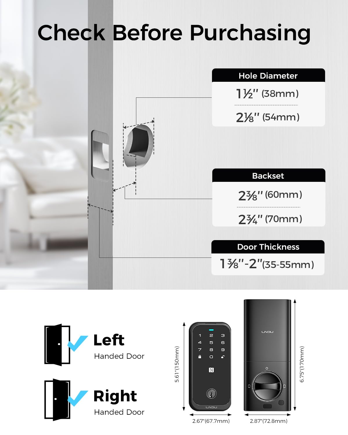Smart Lock LNDU HK01 Fingerprint Keyless Entry Door Lock HomeKey Deadbolt