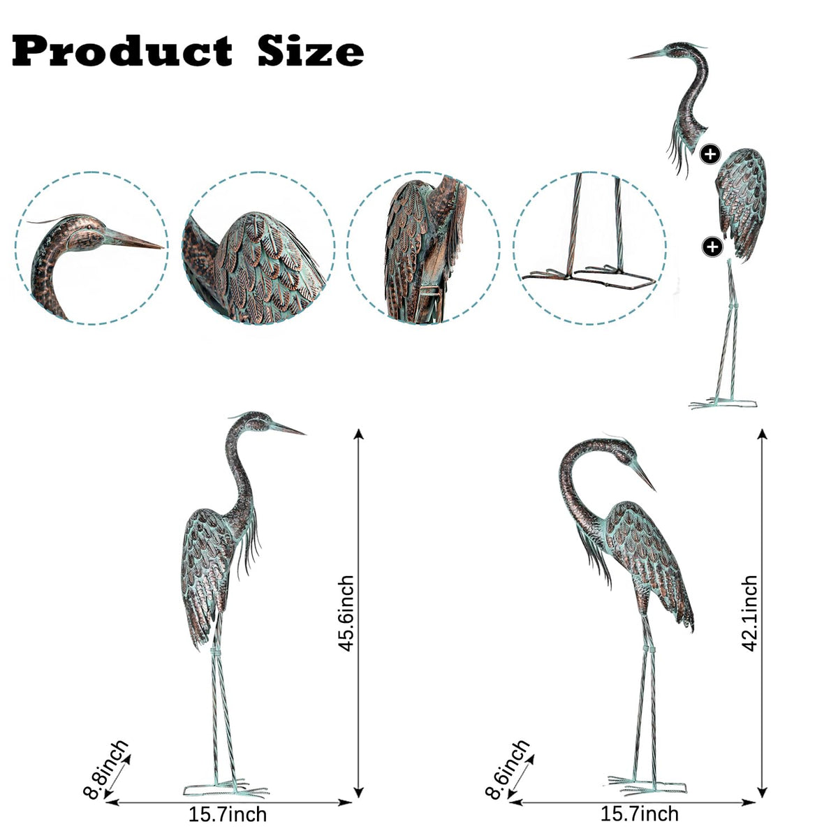 Garden Crane Statues Metal Heron Outdoor Statue 46 Inch