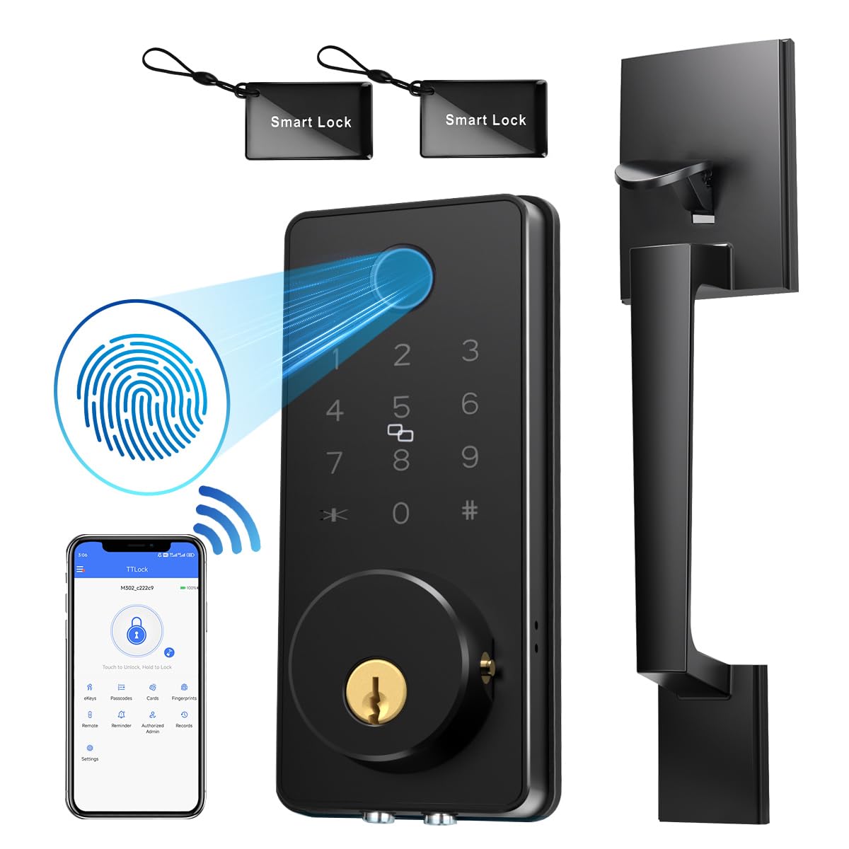 BlackSmith WiFi Smart Door Locks for Front Door Set 0.1s Unlock Keyless Entry Door Lock with Front Door Handle, APP Remote Control, Easy Installation for Hotels, Vacation Rental Homes, Property