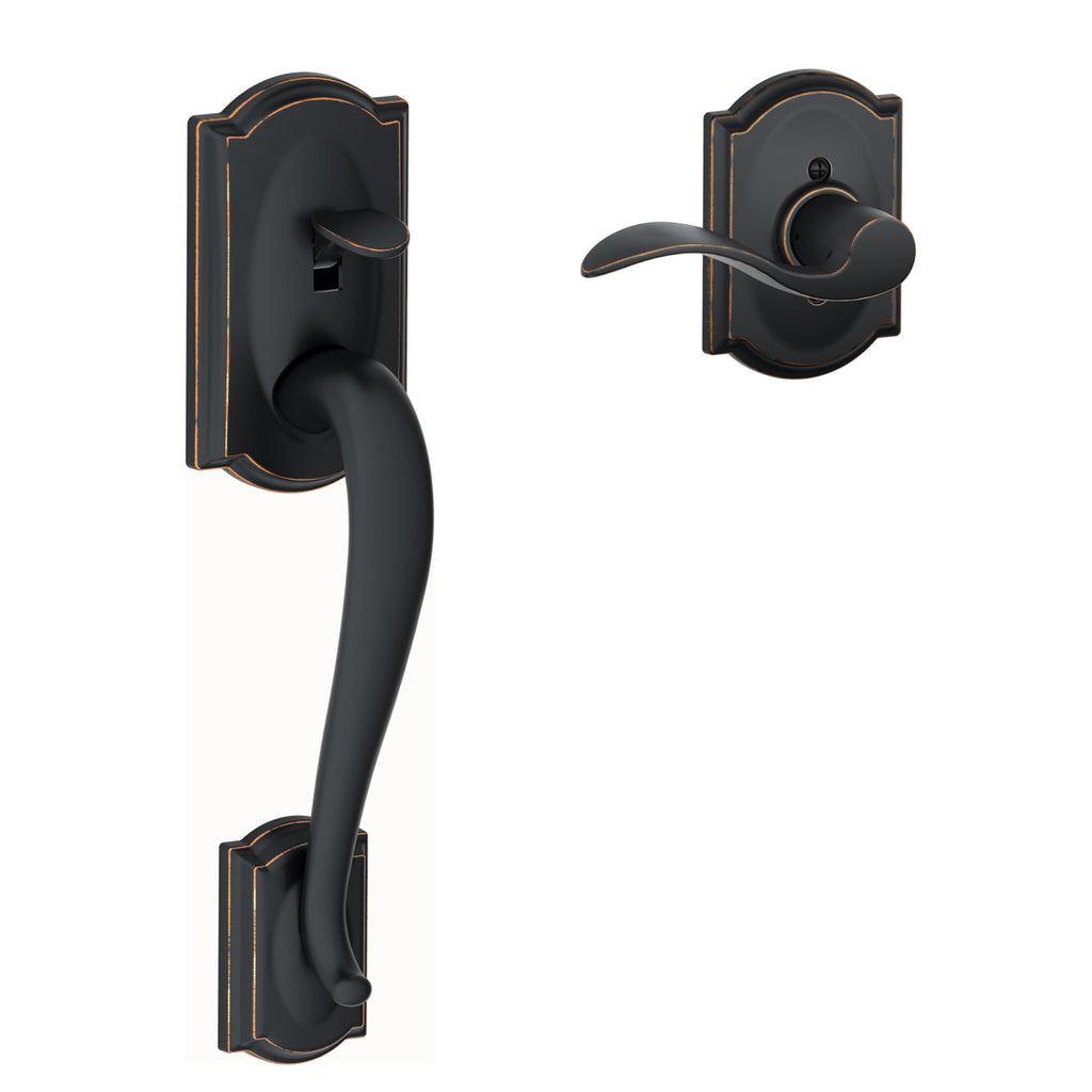 SCHLAGE Camelot Entry Handleset, Right Hand Accent Lever, Aged Bronze