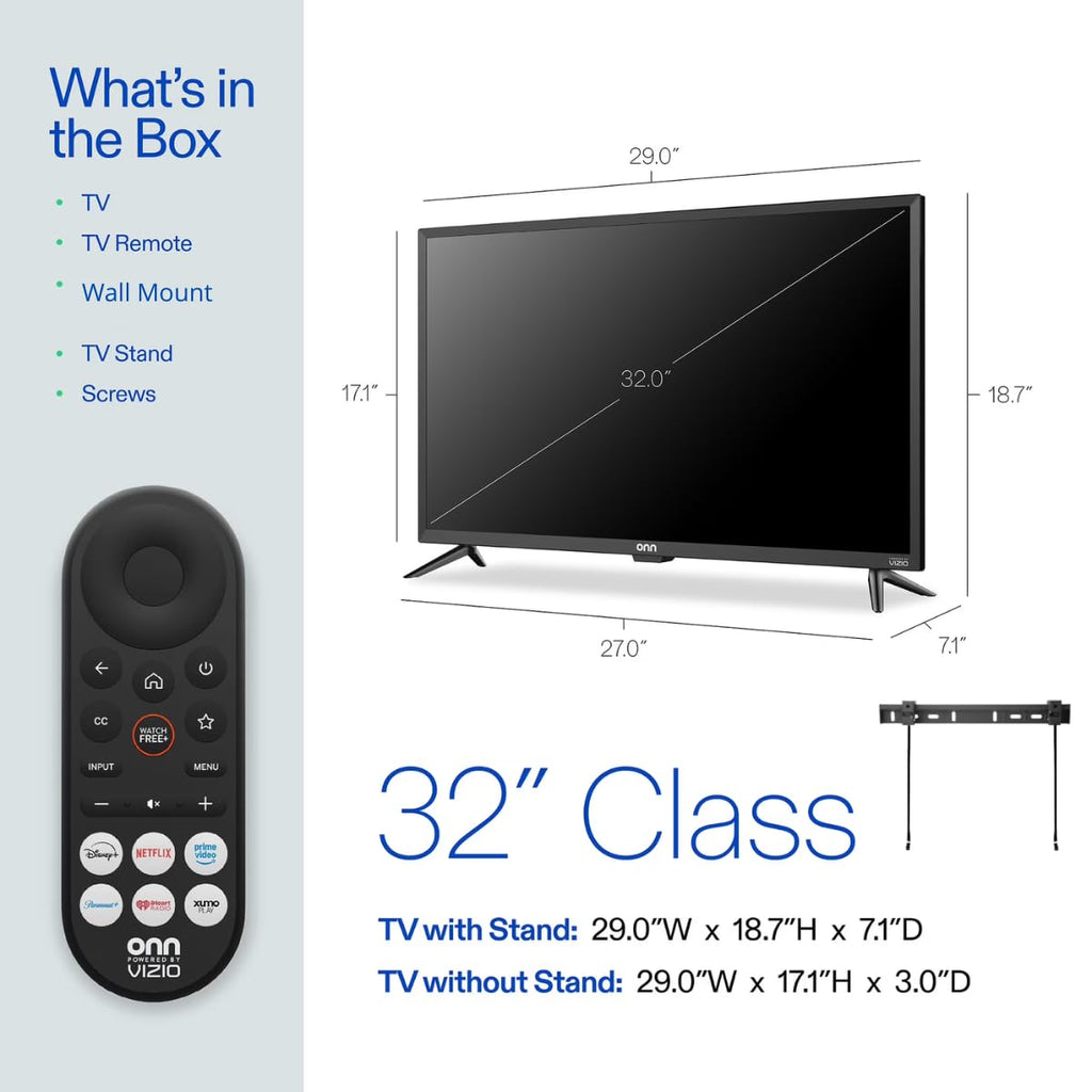ONN Smart TV 32" Powered by VIZIO Technology Class 720p HD, Works with Apple Home, Amazon Alexa, and Google Home, DTS:X and DTS: Virtual X, 60Hz Refresh Rate, Bluetooth Capable - 32S2V1 (Renewed)