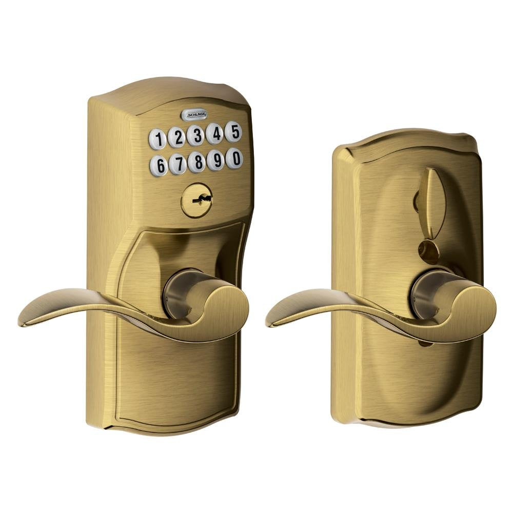 Schlage Electronic Keypad Lock, Lever Handle, Camelot Trim, Satin Chrome