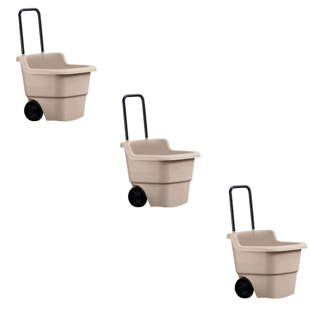 Suncast 2-Pack Multipurpose Rolling Lawn and Garden Utility Cart, 15 Gallon, Taupe - Outdoor Storage Carts with Wheels - Gardening Accessories, Tools, and Equipment