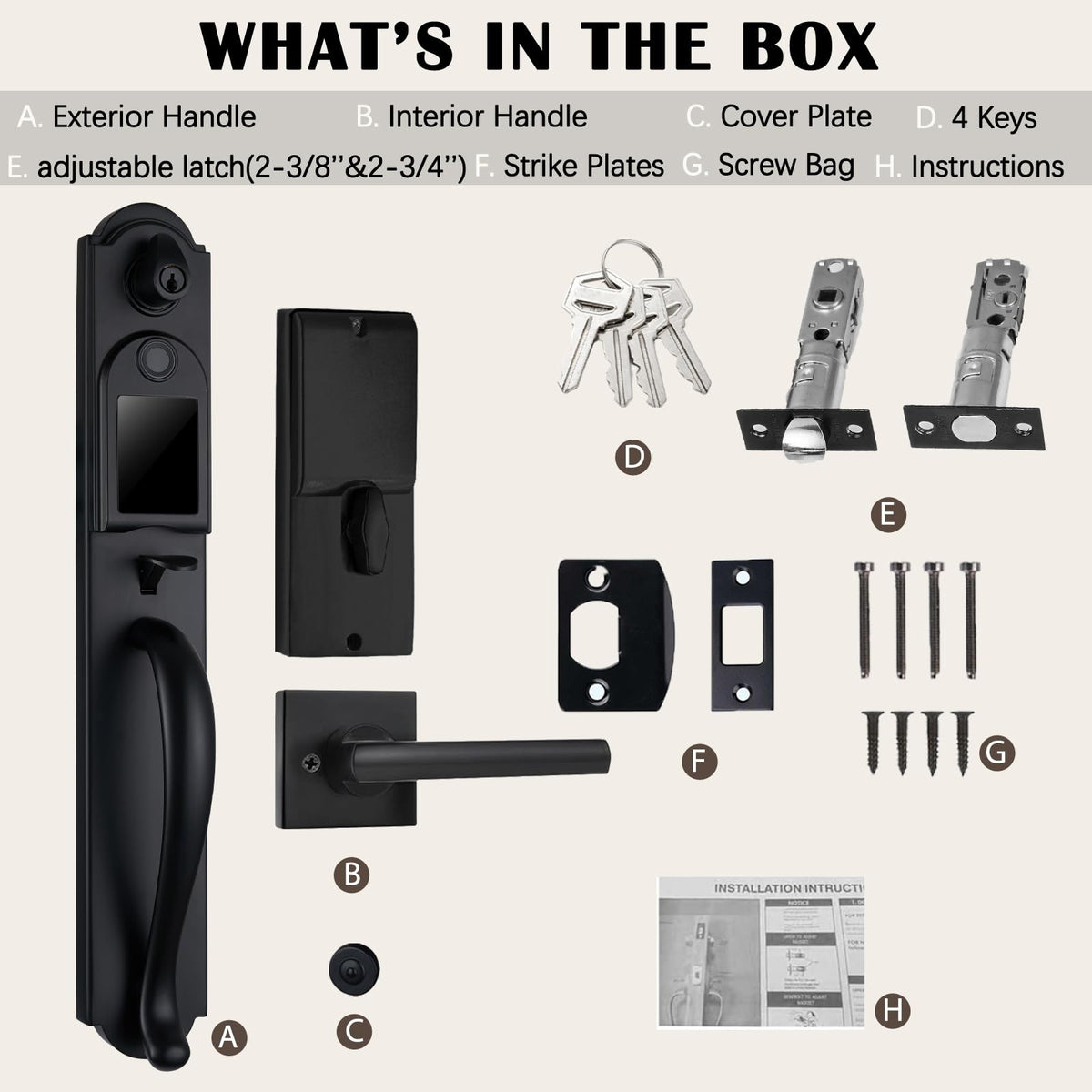 Smart Front Door Lock Set for Outside/Exterior Door, Right Hand