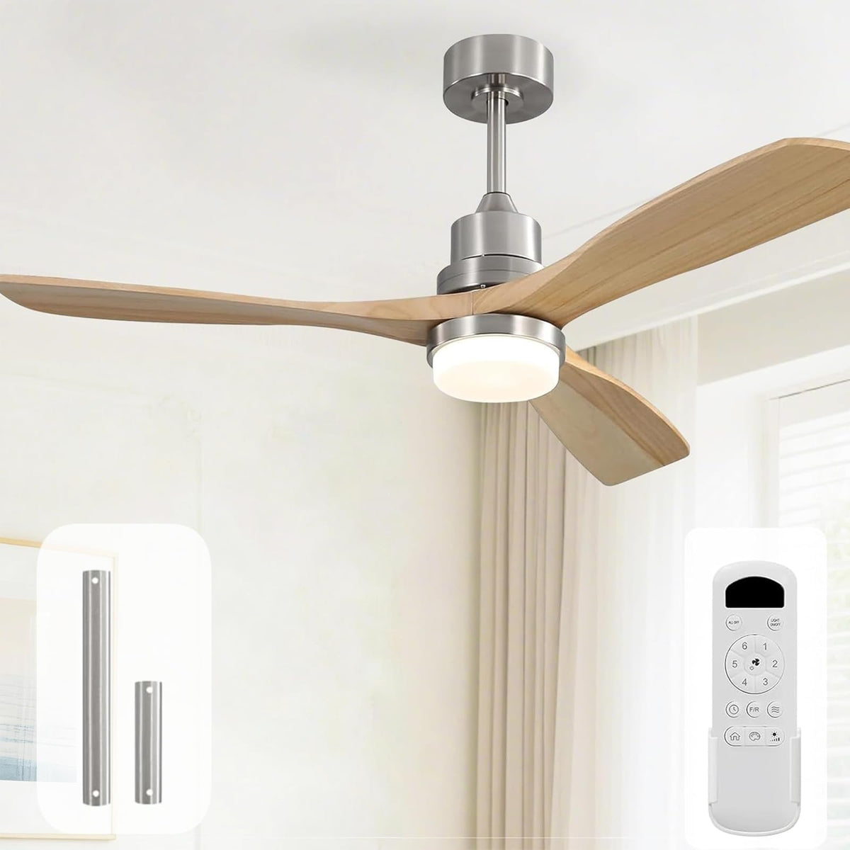 Sofucor 48 Inch Smart Wood Ceiling Fans with Lights, Flush/Downrod Mount