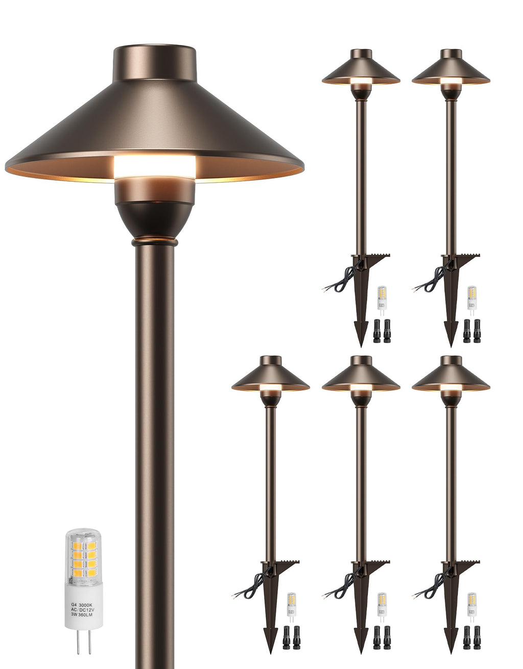 Low Voltage Landscape Lighting 12-Pack, Aluminum 12V Pathway Lights with G4 Bulbs, Waterproof Oil Rubbed Bronze Color Wired Path Lights with Connectors for Walkway Yard Garden
