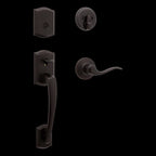 Kwikset Prescott Front Door Lock Handle and Deadbolt Set, Entry Handleset Exterior with Interior Reversible Lever, Venetian Bronze, Pick Resistant SmartKey Rekey Deadbolt Security