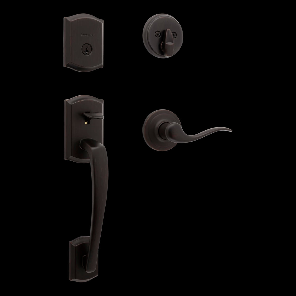 Kwikset Prescott Front Door Lock Handle and Deadbolt Set, Entry Handleset Exterior with Interior Reversible Lever, Venetian Bronze, Pick Resistant SmartKey Rekey Deadbolt Security