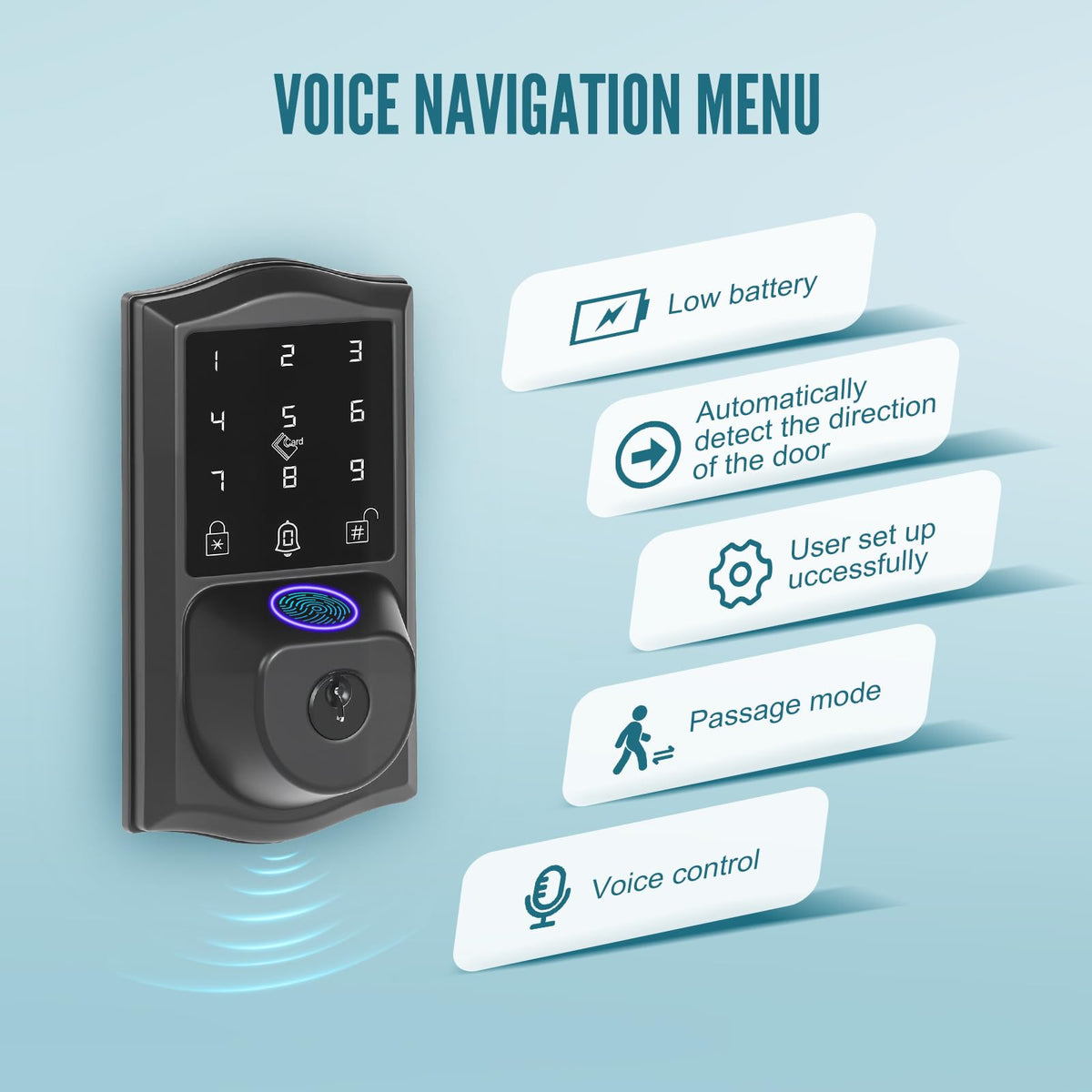 Smart Fingerprint Front Door Lock Set with Handle, Built-in WiFi App Remote & Voice Guidance, Keyless Entry Deadbolt with Touchscreen Keypad, Easy Installation, door locks for front door, Matte Black