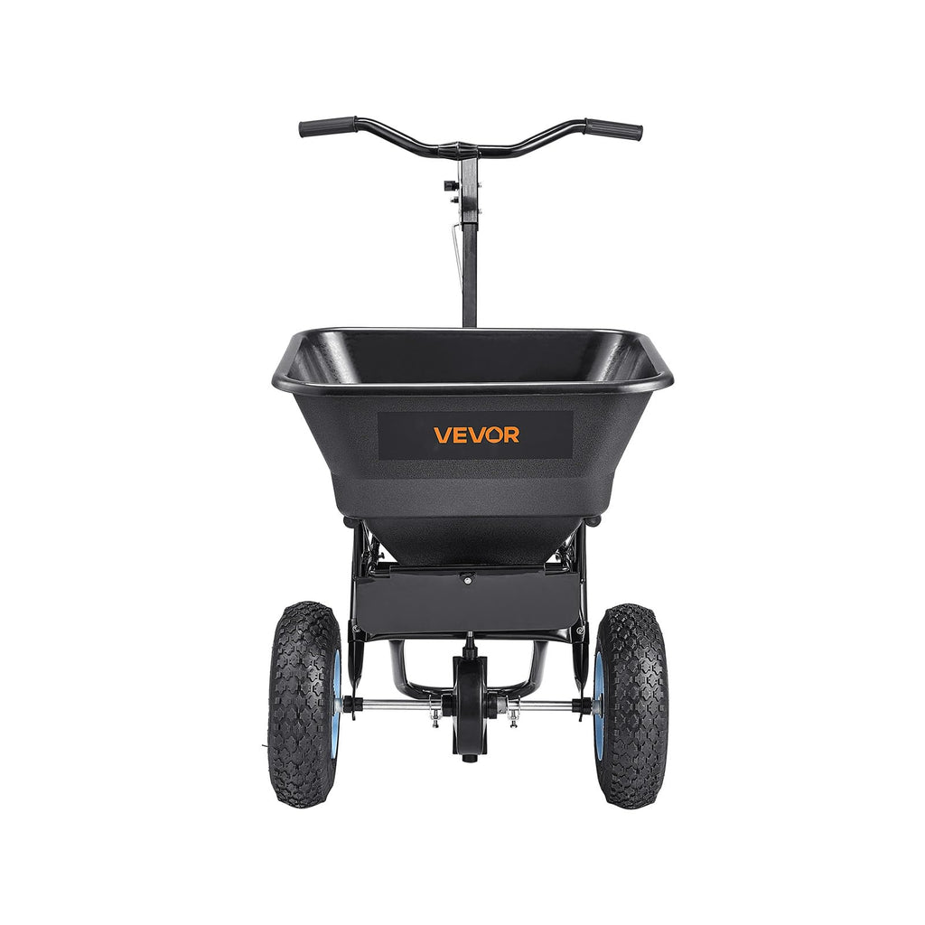 VEVOR Broadcast Spreader 130 lbs Capacity Hopper Walk-Behind Push Spreader | for Lawn & Garden Care, 12 ft Spreading Width, 13" All-Terrain Tires, Adjustable Flow Control for Fertilizer Seed Ice Melt