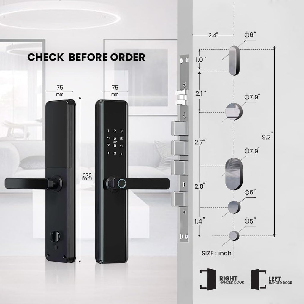 Smart Door Lock with Handle – Keyless Entry Deadbolt with Fingerprint, Touchscreen Keypad, Tuya App Control, Passcode & Key, Doorbell, Auto Lock Electronic Front Door Lock for Home Security, Black