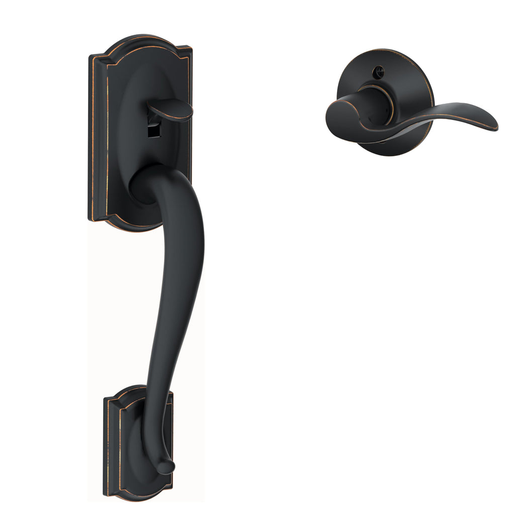 SCHLAGE Camelot Entry Handleset, Right Hand Accent Lever, Aged Bronze